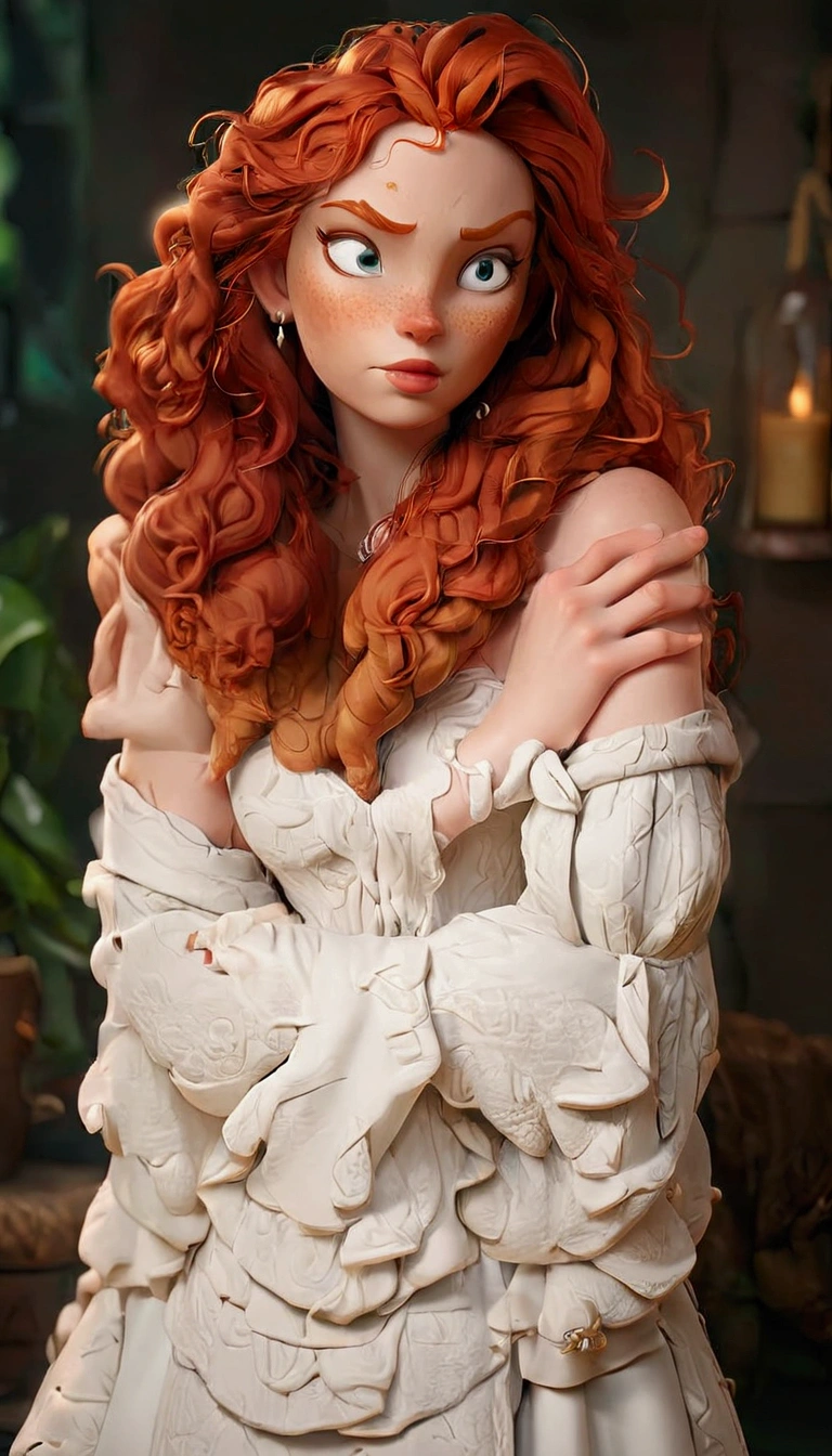 a close up of a woman with red hair wearing a white dress, with curly red hair, red haired goddess, curly red hair, ginger wavy hair, long ginger hair, red curly hair, flowing ginger hair, long curl red hair, she is redhead, ginger hair, beautiful redhead woman, redhead woman, curly copper colored hair, wild ginger hair, redhead girl