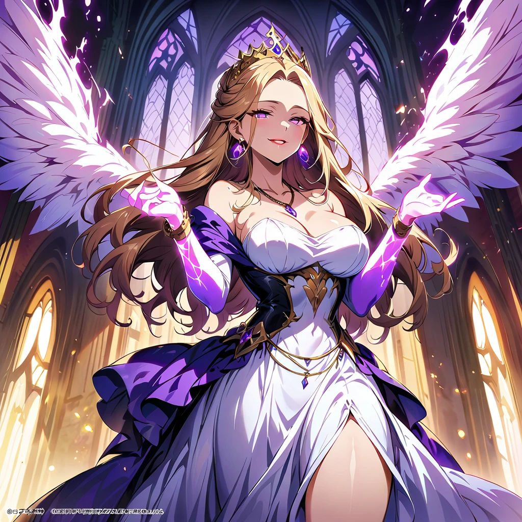 A bewitching noblewoman and a beautiful young princess:1.3,(Highest quality,Extremely detailed depiction,Incredible high resolution,Anatomically accurate depiction,Curvy Legs,Nice hands,Perfect Fingers,Glowing Skin,Oilskin),(A complex and elegant dress,Luxury accessories,Earrings,necklace,Bracelet,),eyelash,(Glowing purple eyes,Half-closed eyes:1.3,Large Breasts,Happy smiling princess,A seductive smile,Glossy Red Lips,A charming woman and a princess are embracing each other:1.5,),whole body,High-quality anime art,