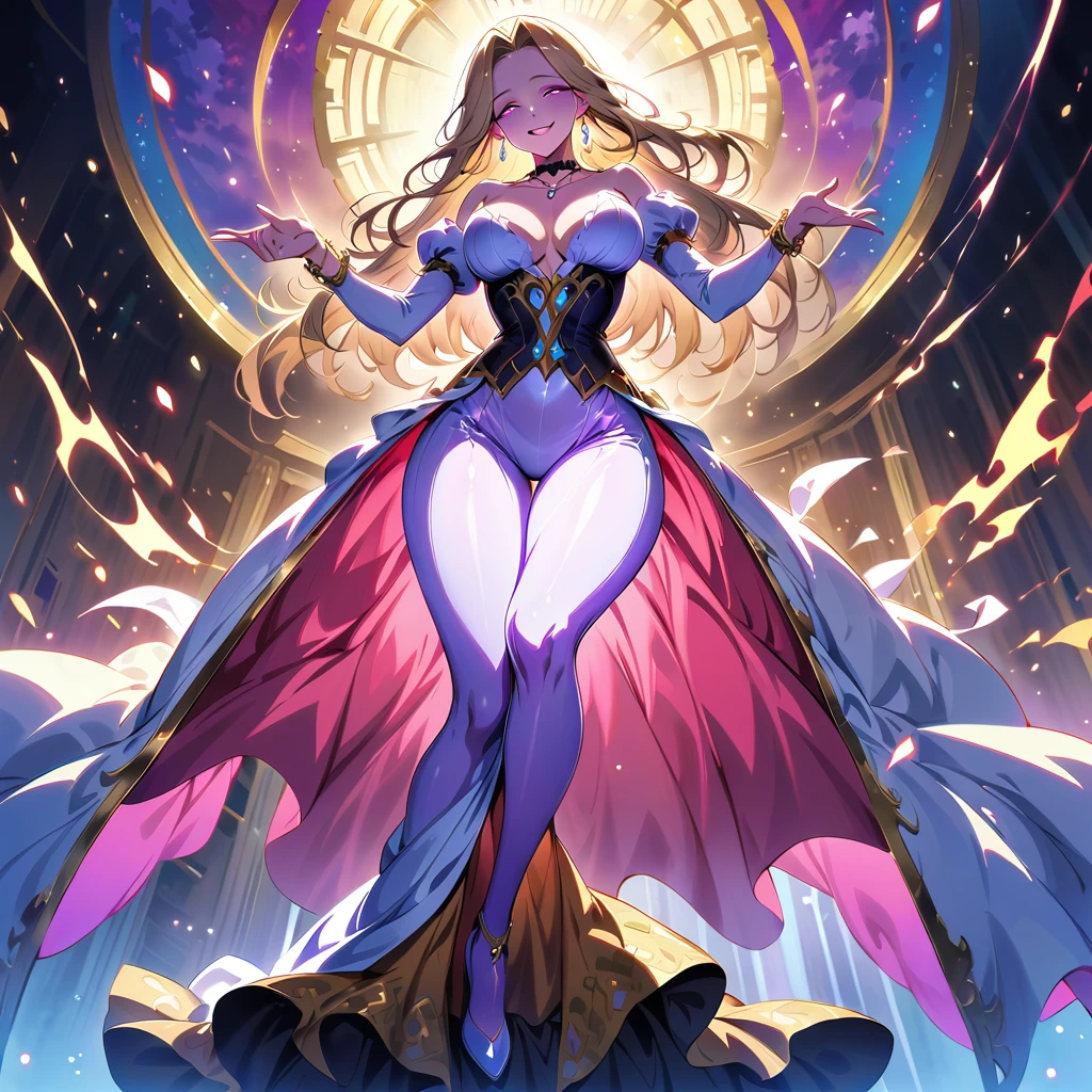 A bewitching noblewoman and a beautiful young princess:1.3,(Highest quality,Extremely detailed depiction,Incredible high resolution,Anatomically accurate depiction,Curvy Legs,Nice hands,Perfect Fingers,Glowing Skin,Oilskin),(A complex and elegant dress,Luxury accessories,Earrings,necklace,Bracelet,),eyelash,(Glowing purple eyes,Half-closed eyes:1.3,Large Breasts,Happy smiling princess,A seductive smile,Glossy Red Lips,A charming woman and a princess are embracing each other:1.5,),whole body,High-quality anime art,
