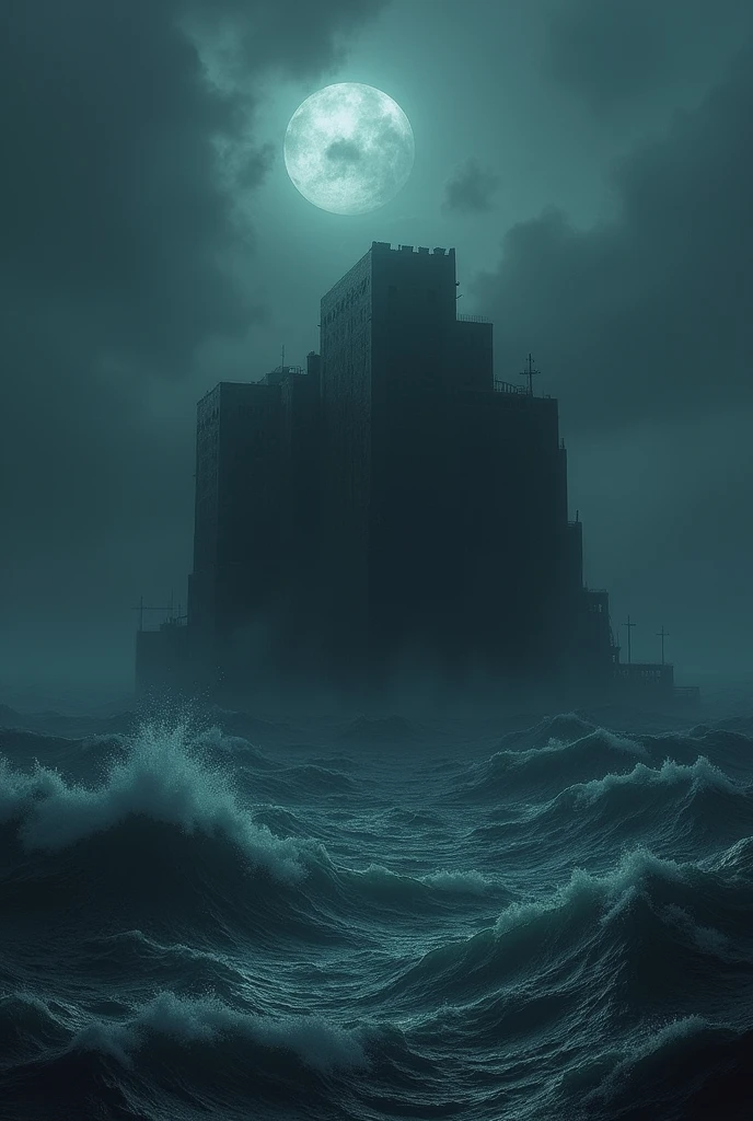 Prison is middle of the dark sea and around the water and no eay