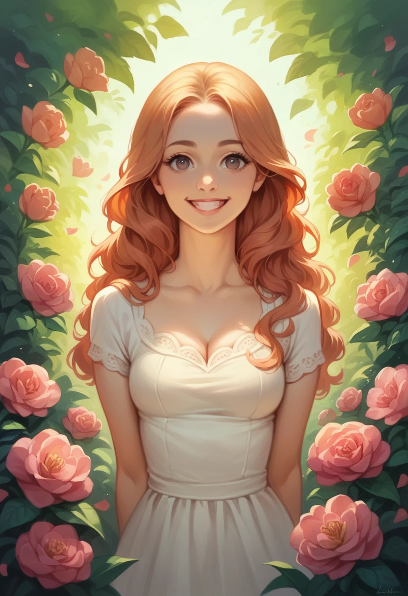 master piece,ultra-detailed,Realistic,16K,beautiful girl,behind fire flowers,brightly,cute smile