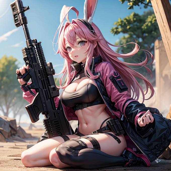 On the battlefield Assault rifle Bunny girl Pink Hair I have stupid hair. Large Breasts