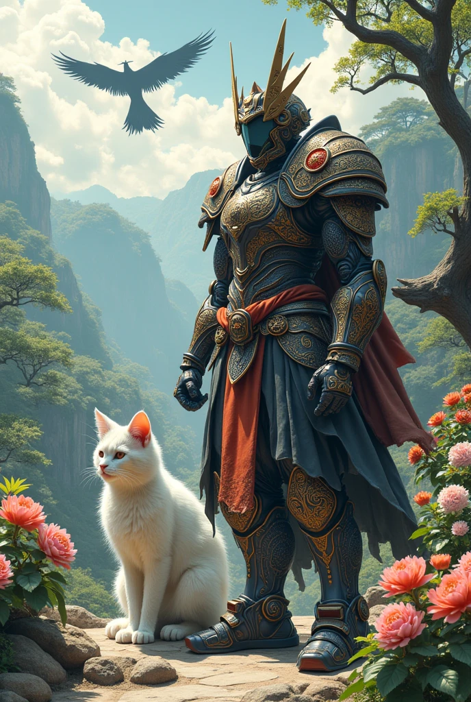 Gundam,cat,geisha。狐cat。Japanese style。warrior。armor。geisha。Paths between flowers。Tengu。Ghost Face。