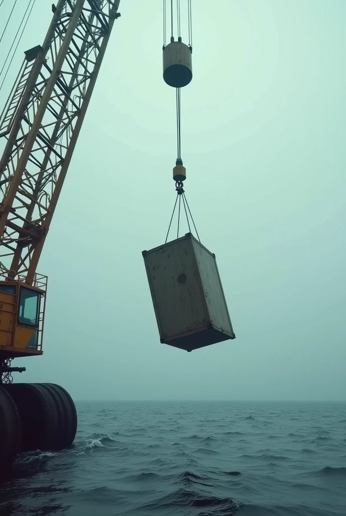 Box falling from a height of 5 meters from a building crane suspending an object in the sea

