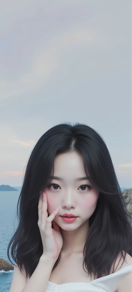 A beautiful woman looking at the sea landscape, a woman with beautiful breasts