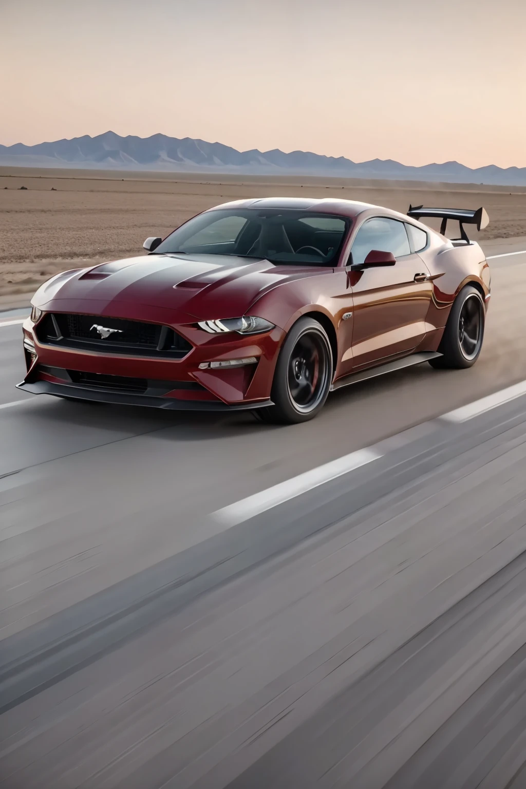 2024 ford mustang sports car with body kit running on the track, at high speed.