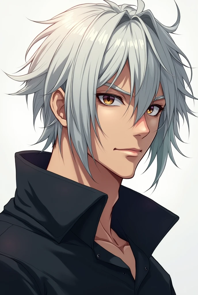 Anime boy with white hair and manly face