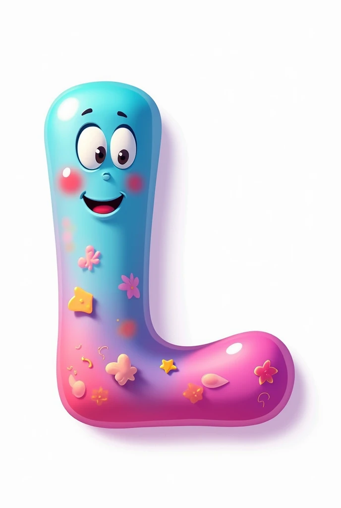 Create an image with the main Letter "L" colorfully (pink colors, cerulean, lilac and yellow) This letter should be animated lettering style with a smile in the letter design, with a white background because it is a logo. It doesn't have to be 3D