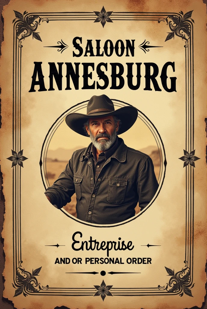 première de couverture d'un livre en style vintage de menu avec écrit:
Menu saloon Annesburg
Buddy Mclogann LGW-1024
Évènement - Commande entreprise et/ou Personnelle