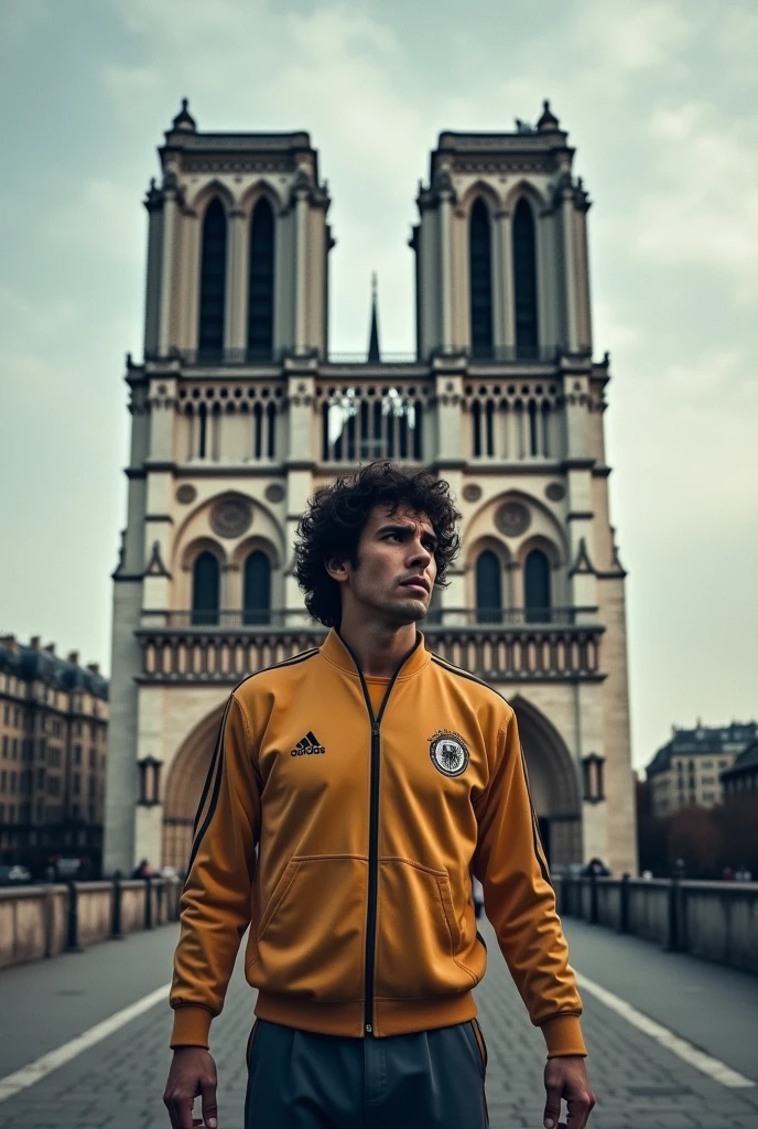 DIEGO MARADONA STANDING IN FRONT OF Notre Dame Cathedral in Paris