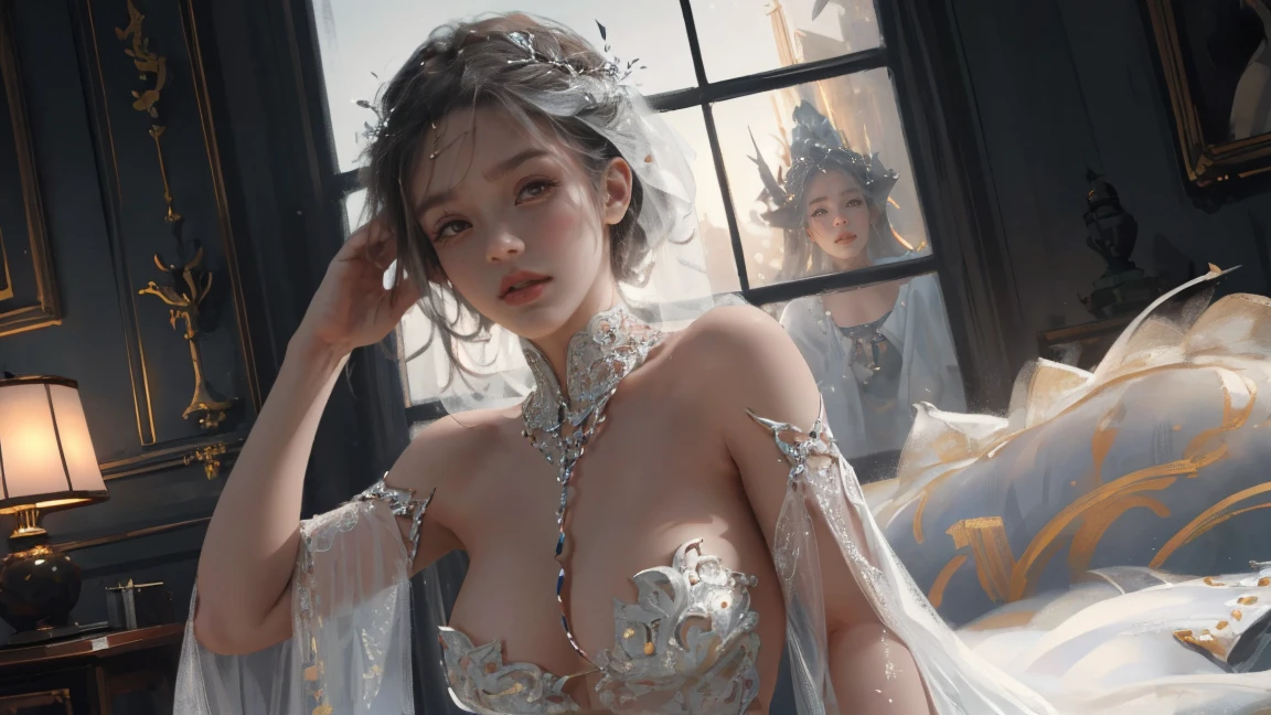 (practical, Photorealistic:1.37), (masterpiece, Highest quality:1.2), (Ultra-high resolution:1.2), (Original photo:1.2), (Clear focus:1.3), (Face Focus:1.2), (Highly detailed CG Unity 8k wallpaper:1.2), (Beautiful Skin: 1.2), (Pale skin:1.3), (Super sharp focus: 1.5), (Super sharp focus:1.5), (Beautiful and clean face:1.3), (非常にDetailed Background, Detailed Background:1.3), Bokeh, Depth of written boundary, rest, Image of a Very Cute and Beautiful Japanese Woman, (bride), business suit, (2:1.1), Portrait of a smiling girl, Full body image, from the front, Symmetrical Configuration, (Studio Lighting:1.3), (Cinema Lighting:1.3), (Rear window lighting is backlit:1.3), (surface light:1.3), Light Enveloping Her Entire Body, Looking straight at you, Persistence, Sexy model posing, rest, (Chestnut Half-Hair:1.2), Dark brown eyes, Beautiful Eyes, Princess Eyes, Mahogany Hair, A single hair, bangs, slim, Abdominal muscles, (Huge breasts;1.35), (Willow West:1.15), (Details of a beautiful girl:1.4), (Pure White Elegant and Gorgeous Lace Silk Wedding Dress:1.3), (BaliOcean view背景:1.2), (NFSW:1.3), ((Perfect female body)), (Upper body image:1.3), Encircling the head, Perfect Dramatic, Volumetric lighting, Professional majestic oil painting, Glowing Skin, CT Anatomy, Perfect Proportions, 8.Five Really Small, Face Focus, Ultra practical Photo, Extremely clear images, Ultra-high definition images, Bali, Ocean view, Beach, External, ((walking Beach:1.2)),NUDE