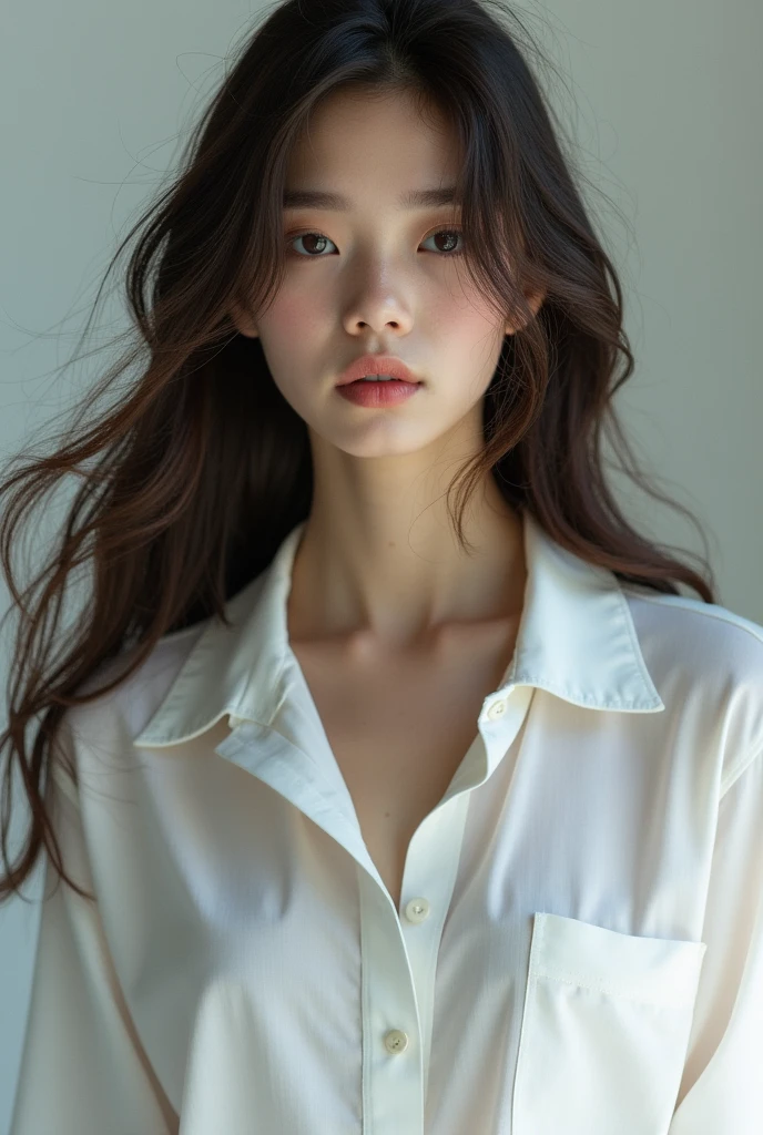 A hidden face picture of girl with open hairs white shirt for dp of Instagram
