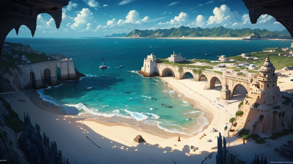 (masterpiece)),((Highest quality)),((High Detail)),nobody, background, Undersea ruins, Sea, sand, Top view