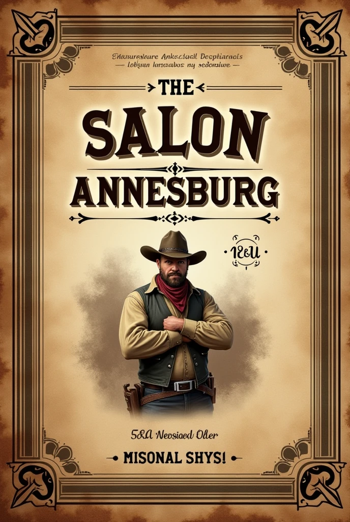 première de couverture d'un livre en style vintage de menu avec écrit:
Menu saloon Annesburg
Buddy Mclogann LGW-1024
Évènement - Commande entreprise et/ou Personnelle