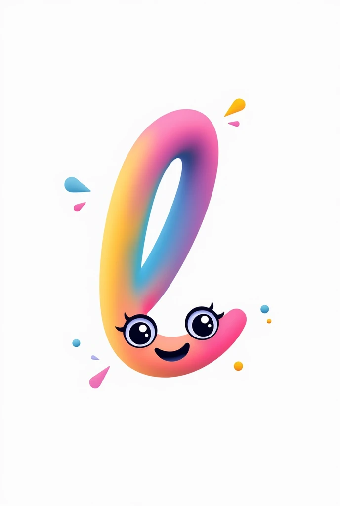 Create an image with the main Letter "L" colorfully (pink colors, cerulean, lilac and yellow) This letter should be animated in cursive lettering style with a smile (just eyes) a curve from a letter, with a white background because it is a logo. It doesn&#39;t have to be 3D
