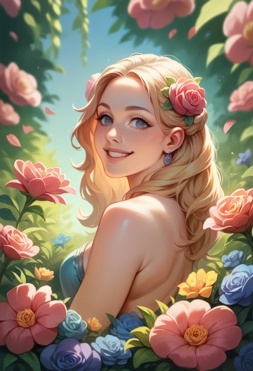 master piece,ultra-detailed,Realistic,16K,beautiful girl,behind fire flowers,brightly,cute smile,exotic