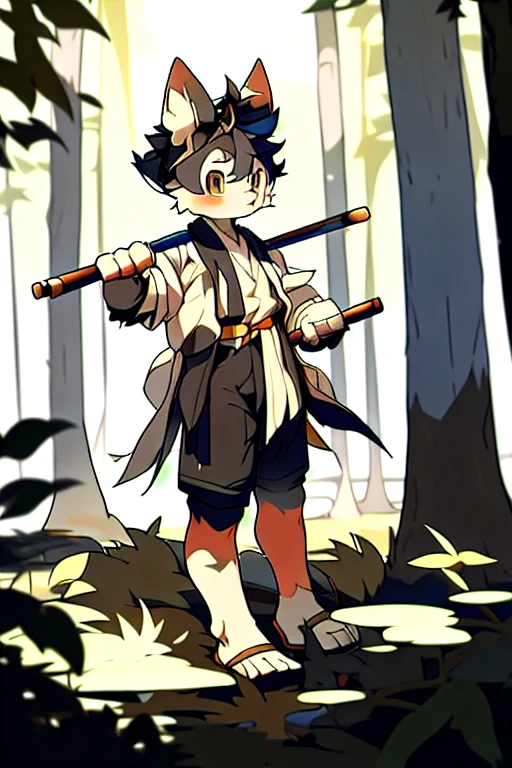 "8k, score_9, score_8_up, score_7_up, portrait, masterpiece,  blurry background, 1boy, male, male focus, big feet, weapon, animal ears, white background, tail, sword, simple background, black hair, sheath, yellow eyes, smile, bird, gloves, sheathed, jewelry, barefeet, soles, cute face, fantady clothes, topless, muscular, defined body standing up, Dynamic pose, looking at viewer, intense look, accessories, smile, black outline, thick outline, Draugnut, draugnut style, style, , SOLO, partially naked, convenient censorship, spread legs, perfect round ass, smooth ass, dick slip"