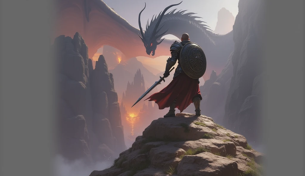 a man in the game call of dragon, stand in the top of the hill, actack the dragon