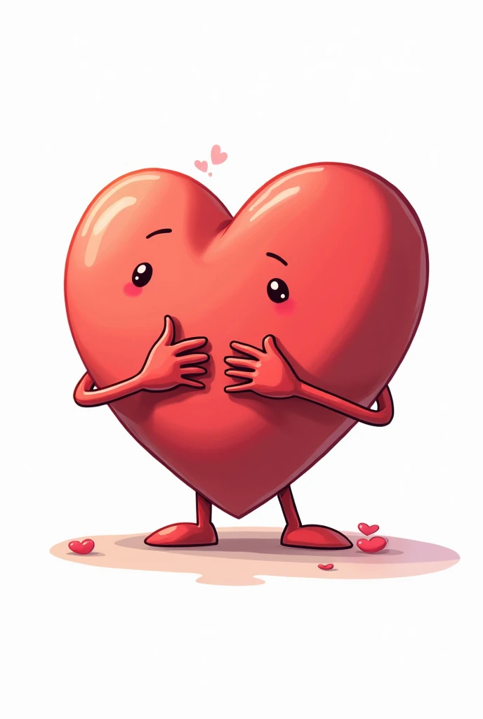 Make me a heart with long limbs that rests on the ground (White background). He has his legs bent and his hands on his face.. The limbs come out from the heart itself, has no body or face. Cartoon style