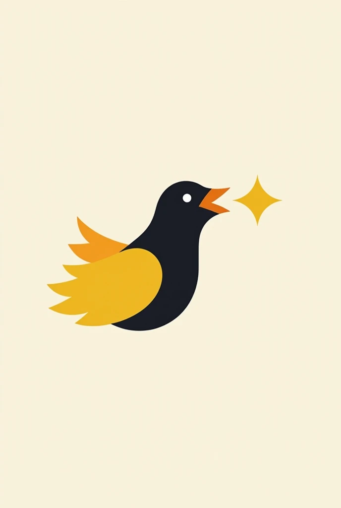 Generate me a logo for an app, with a black bird with yellow wings making noise with beak slightly open. Minimalist design