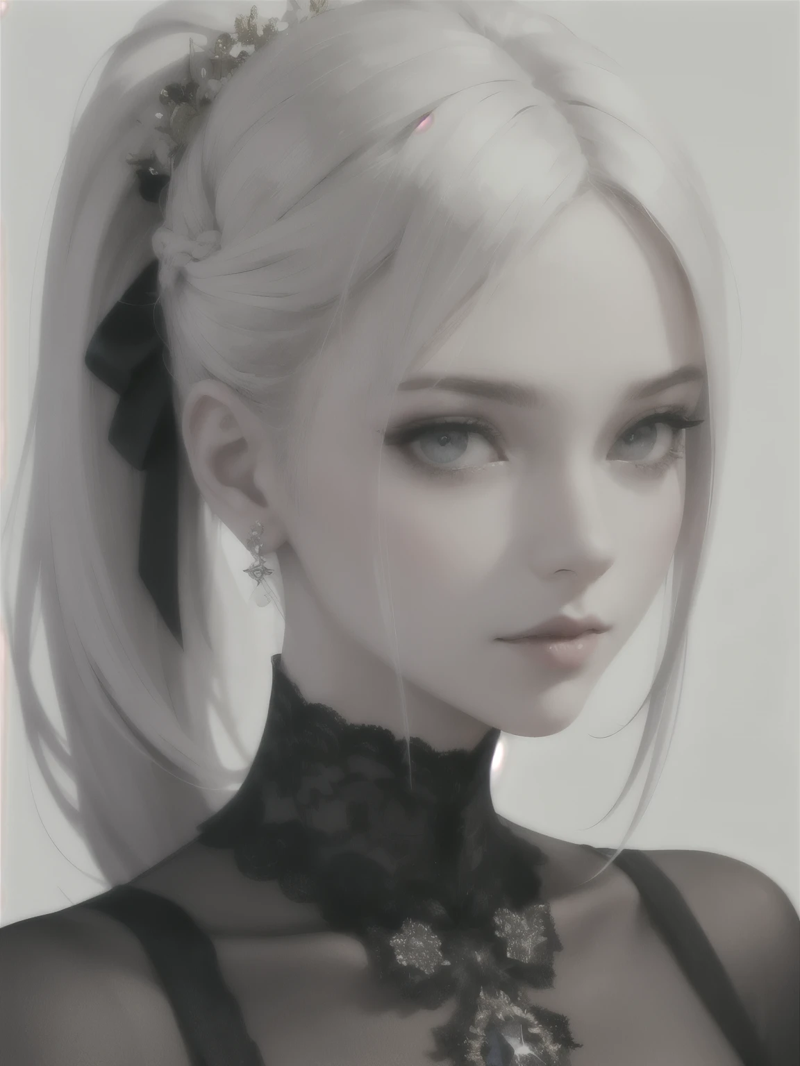 masterpiece, best quality, perfect face, white background, 1 woman, portrait,Stylish hairstyles、Russian