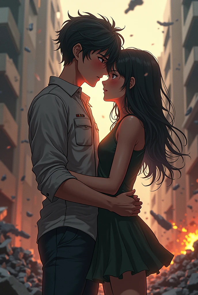 A girlfriend and boyfriend in a War in anime