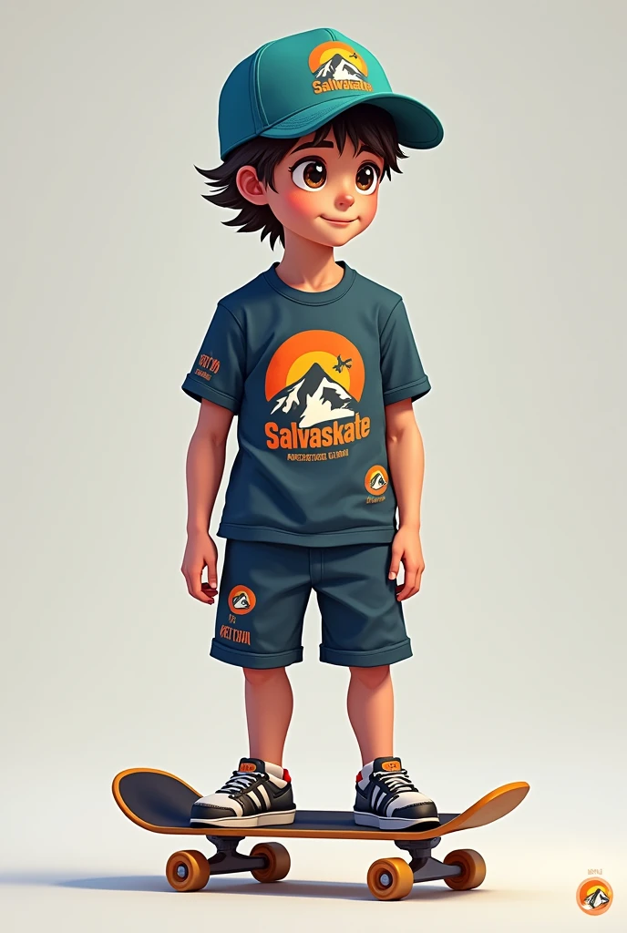 A uniform (cap, shirt and shorts) for a skateboarding project called "SalvaSkate"
Use models aged 6 to