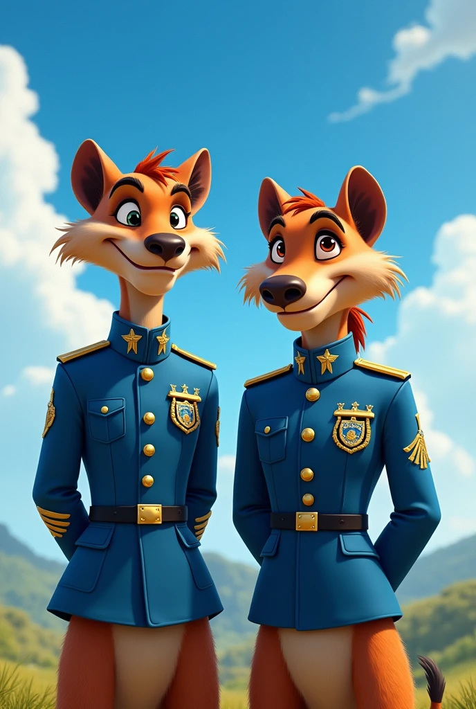 Timon and Pumbaa in the blue uniform of the Brazilian Air Force