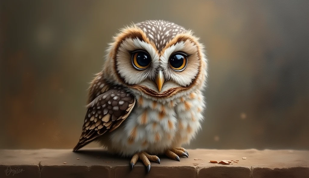 oil painting, little owl with bright eyes
