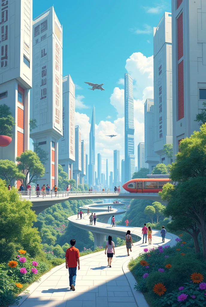 Generate a image or painting for me pf future city which will be easy to paint n draw for r