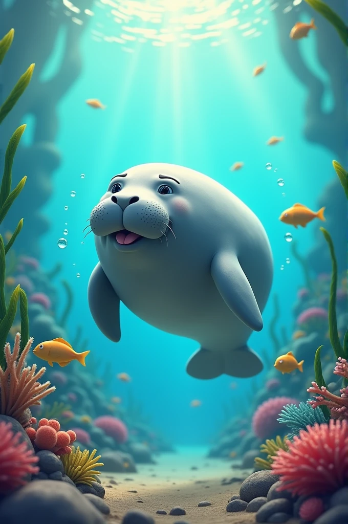 Create an animated image of a manatee creatively 