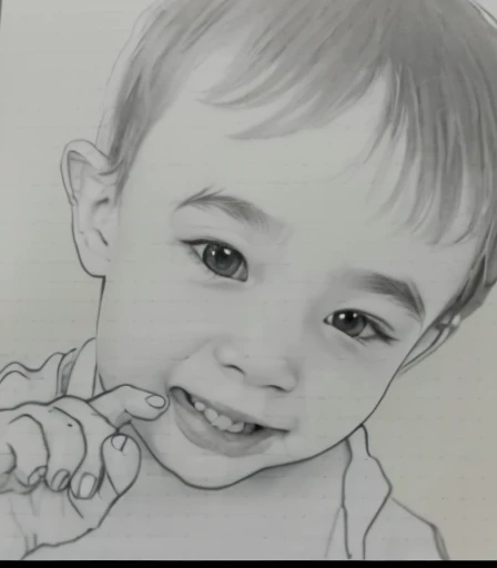 Realistic color photography style、Smiling emphasizes nasolabial folds. Make the chin a little thinner and accentuate the nasolabial folds.、I want it to look more like a color photograph..............。3 year old boy, Xu々To、Clearly visible、Emphasizes deep nasolabial folds from nose to mouth、Generate left and right dimples、Show me your beautiful smile.。Make your eyes look cute with double eyelids.Please make a live-action version。There is a lot of ketchup around the mouth、To-sai Sticking out your lower lip、A 3-year-old making a funny face while looking up。Make them laugh。More more more more、Remove the nozzle above the nose to create a clean image.。