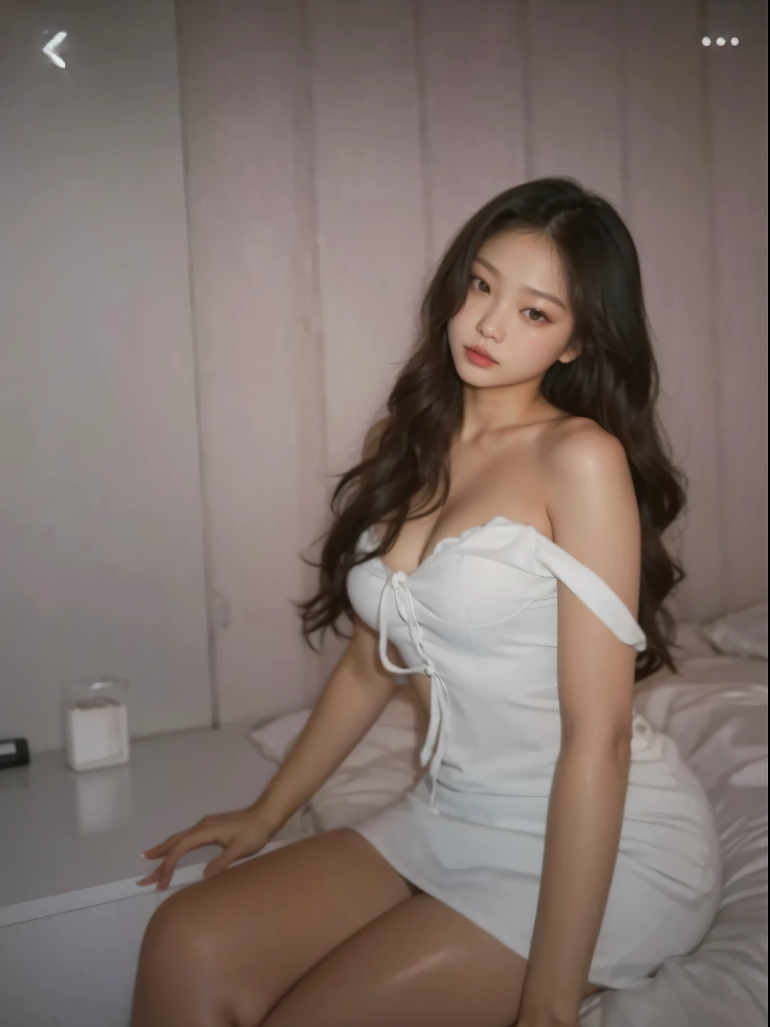 (photorealistic:1.4), (best quality:1.0), (ultra highres:1.0), 8k, RAW photo, (masterpiece:0.2), portrait, face, Beautiful and cute woman with white and smooth skin, red cheeks and adorable, graceful, Sleepwear, is in the room bedroom, use tattoo