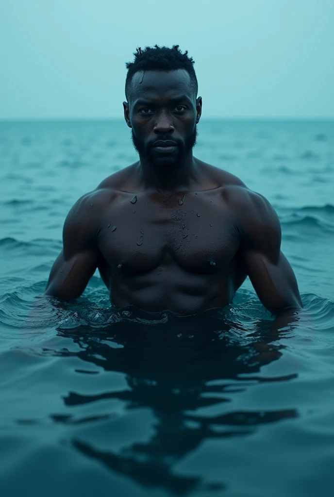 Black man in blue water 