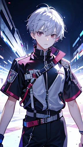 whole body　sf　Vtuber Future　juvenile　Jersey　clothing　male　belt　Harness　Silver Hair