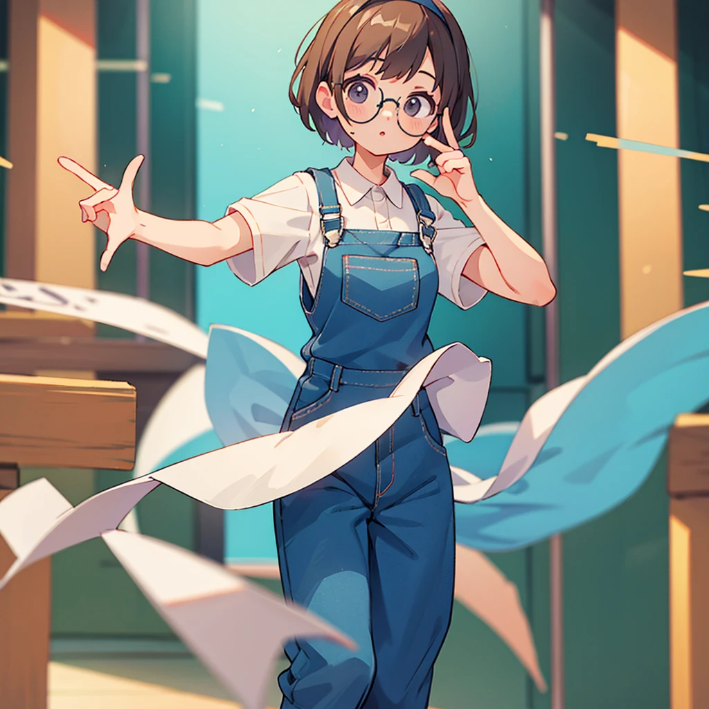 Glasses　whole body　head band　short hair　Overalls　dance　Steps