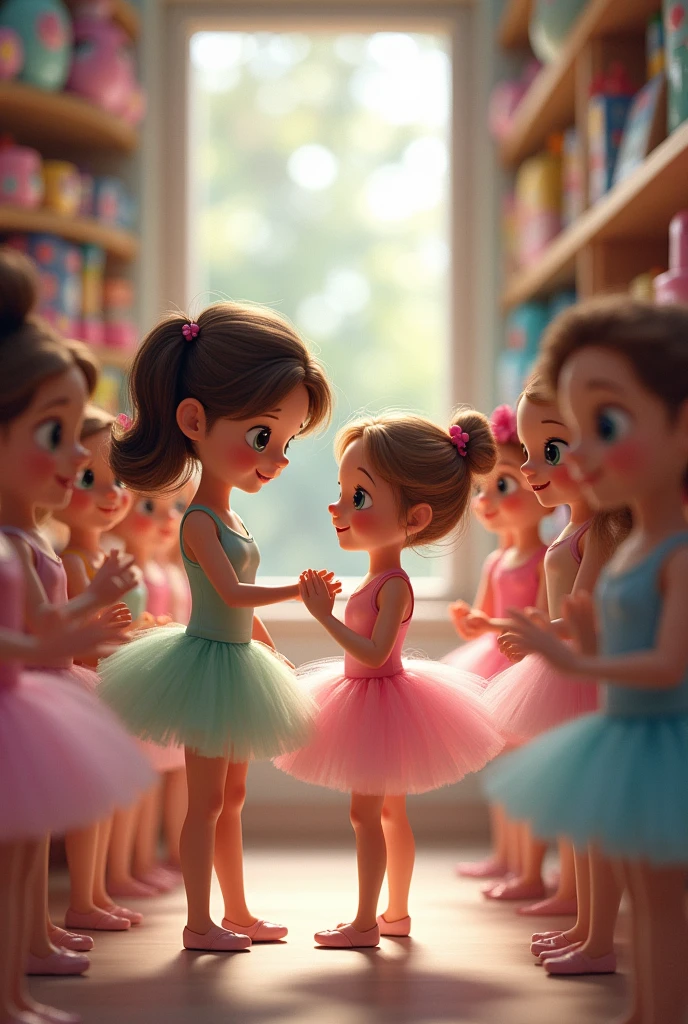 A girl in a toy store buying an animated ballet dancer
