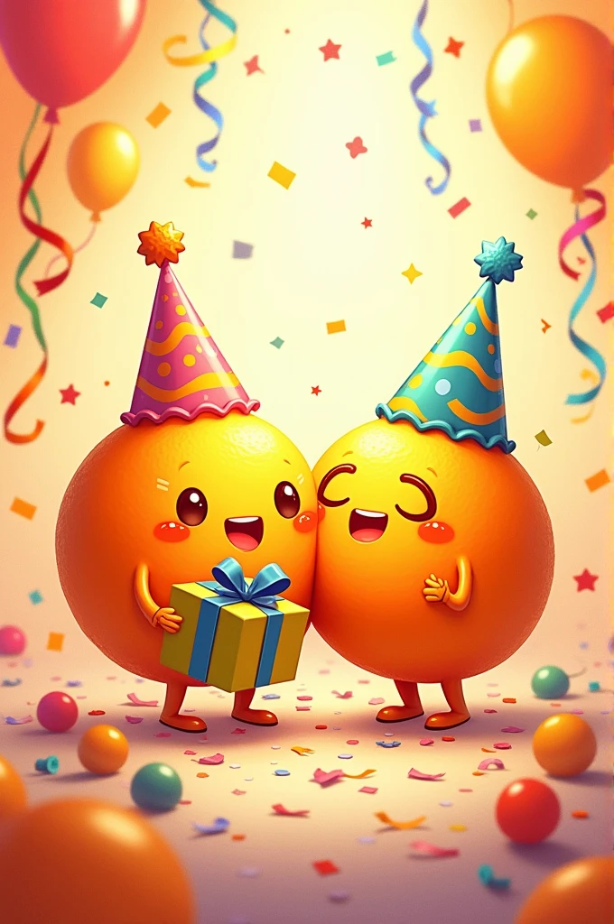 create a picture, where two tangerines are depicted. One of the tangerines, by the name Masha, Birthday, and the second tangerine congratulates her