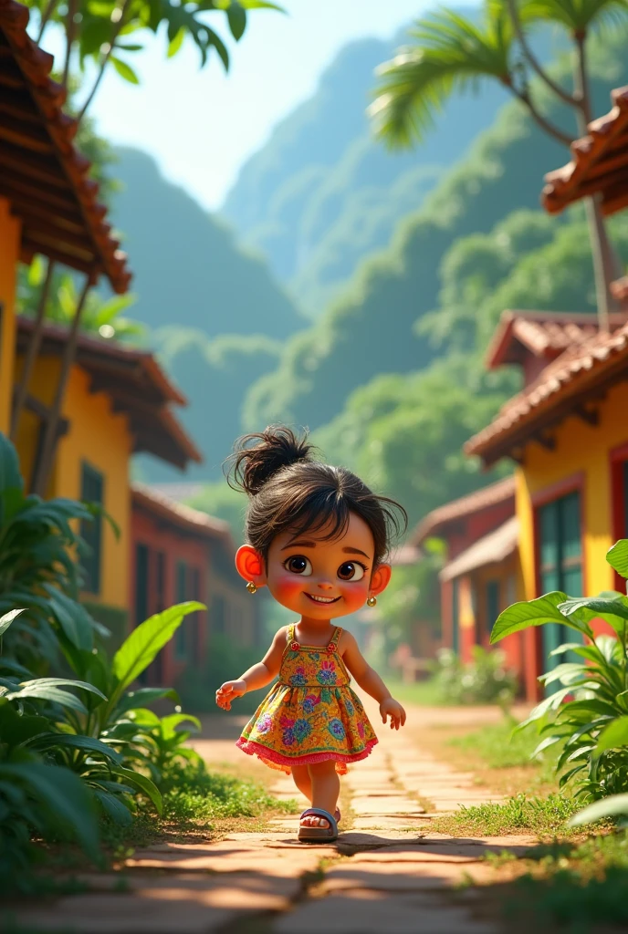 A -year-girl iting Pará Brasil in PIXAR 3D style.