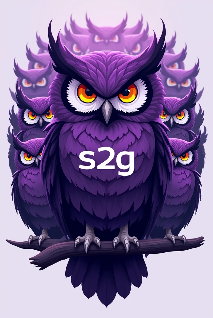 I WANT TO CREATE A LOGO WITH A BIG PURPLE OWL, LET IT BE A MALE, LET IT SAY S2G ON THE TOP, LET IT SAY KAYO BELOW, AND LET THERE BE PURPLE OWLS IN THE BACKGROUND 