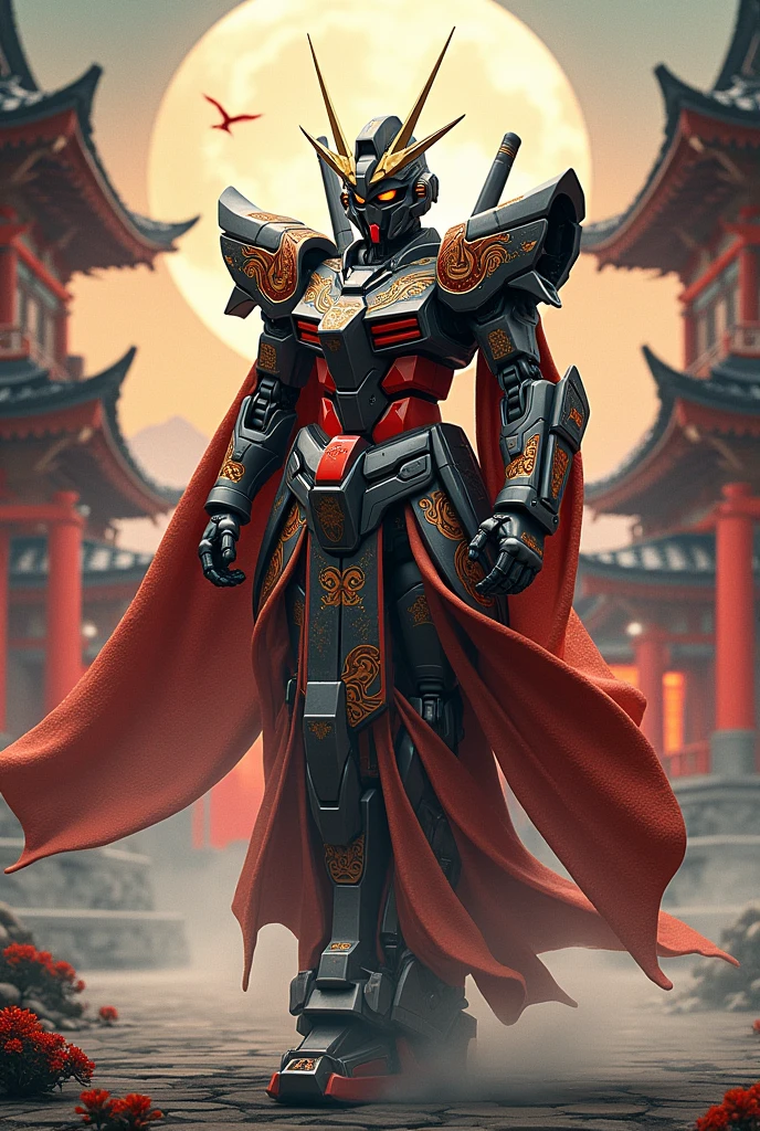 Gundam,cat,geisha。Japanese style。warrior。armor。geisha妝扮。Tengu。Ghost Face。geisha和服。Japanese tradition。Long-sleeved kimono。