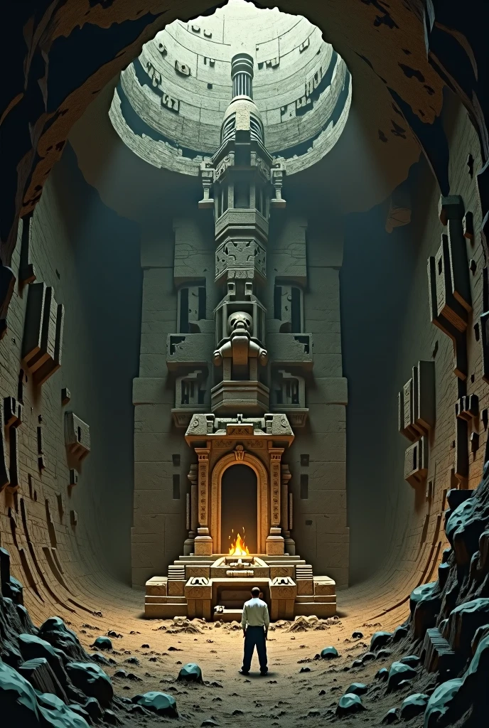 An buried ancient lovecraftian revealed by an excavation. The temple is below a hole