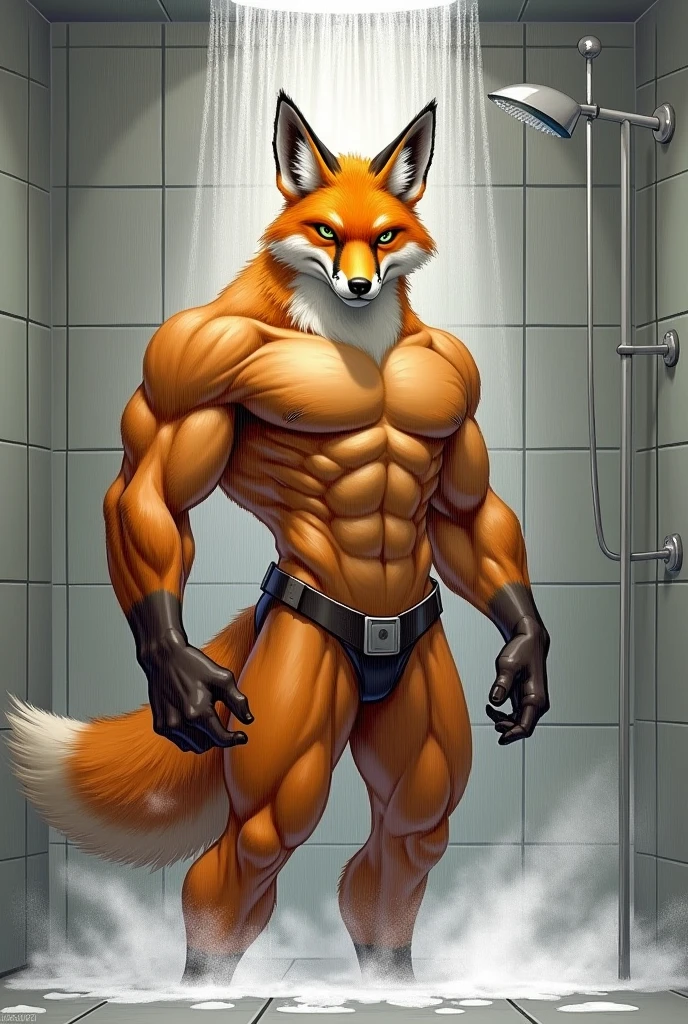  gay anthropomorphic strong fox washes in shower drawing style