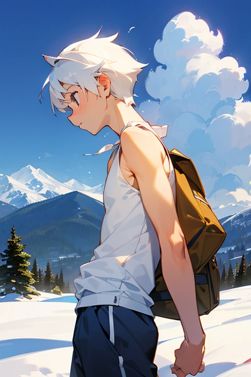 Snowy mountain tight white tank top Y-back elementary school boy