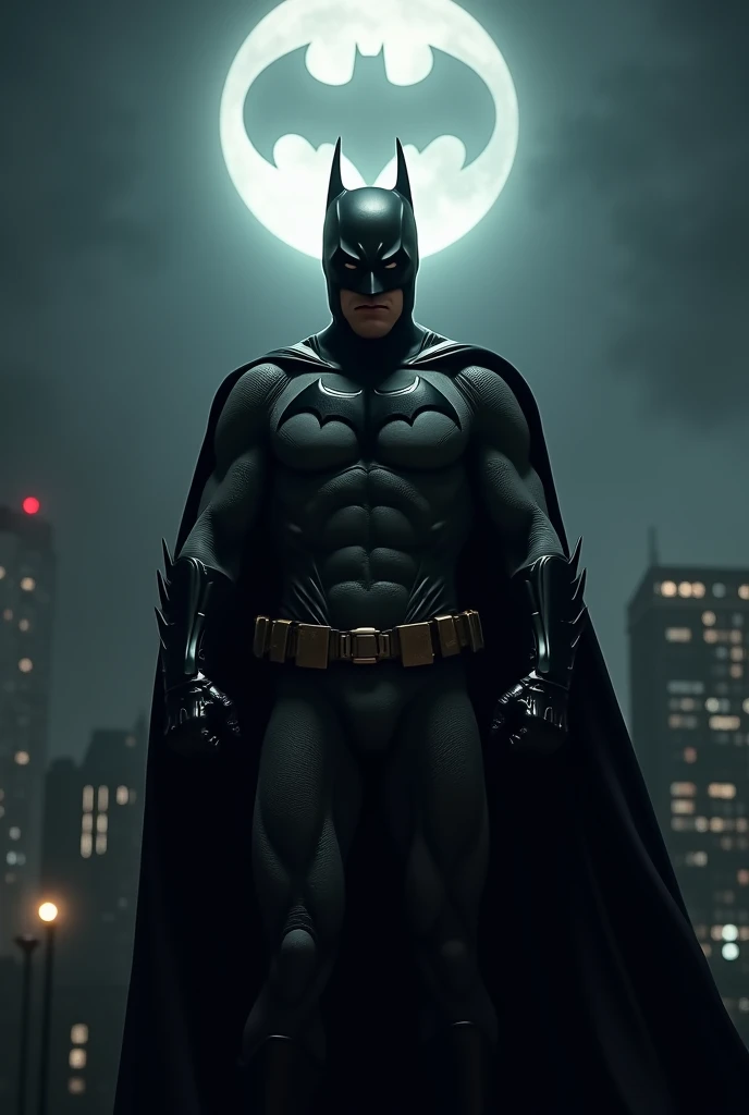 Batman look at me and batlight on the sky