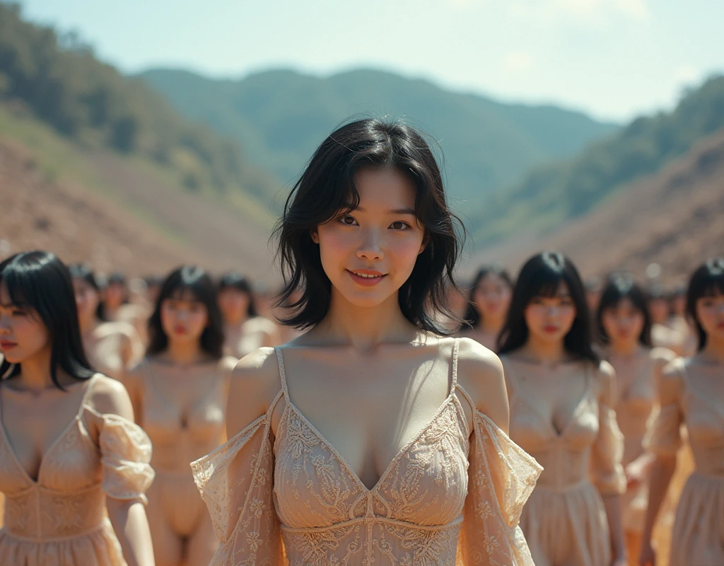 [Japanese Clone girls=Myself], [best masterpiece Clone girls Raw Photography Art], [16K, Highest quality, Ultra-high resolution, RAW Photos], [Unrealistic, Unparalleled, Different dimension, Improbable sight, (((A world of mass proliferation of myselves, Ultra-realistic)))], ((Japanese, woman, 18-year-old, shinozaki-ai)), ((Small face, (Thick black hair, (Semi-long hair)))), (((Very beautiful detailed girls, Accurate body structure, Very detailed完璧な超巨乳ボディ, amazing super big tits, Big, voluptuous breasts, The cleavage is very plump and emphasized))), (Dark Eyes, Mature face, Cute Smile, A gentle gaze), (((Very happy laughter))), ((((((((((Very detailed, 1girl→1,000,000,000,000,000,000,000,000cloning girls)))))))))), ((((((((((Very detailed, Absolute precision, With the depiction of an alter ego, ((((((((The exact same female body, The exact same face, Exactly the same hairstyle, Perfect same clothes, Perfectly the same height, The same exact super big boobs)))))))))))))))))), ((((((((((Myself only)))))))))), ((((((((100,000,000,000,000Myself→100,000,000,000,000,000,000,000,000,000,000,000,000,000,000MyselfThe proliferation of popular idols)))))))), (((((The actress&#39;s conscious and beautiful pose, (Cleavage Emphasis), (walk, Run), (Very detailed, among ourselves, Embrace each other, Back to Back, Pleasant conversation, Happy conversation), Free pose, (Sexual seduction)))))), (((((Unbelievably crowded, Abnormal super close contact, 360 degree complete coverage))))), ((Bright and soft sunlight)), (((((wide view, Very wide field of view, Very detailed, Detailed ultra-perspective depiction with clear depth))))), (((((Ultra-high-definition poster-like depiction))))), (((Hilly terrain, Slope, Countless &quot;myself&quot; filling the horizon and the mountains)))