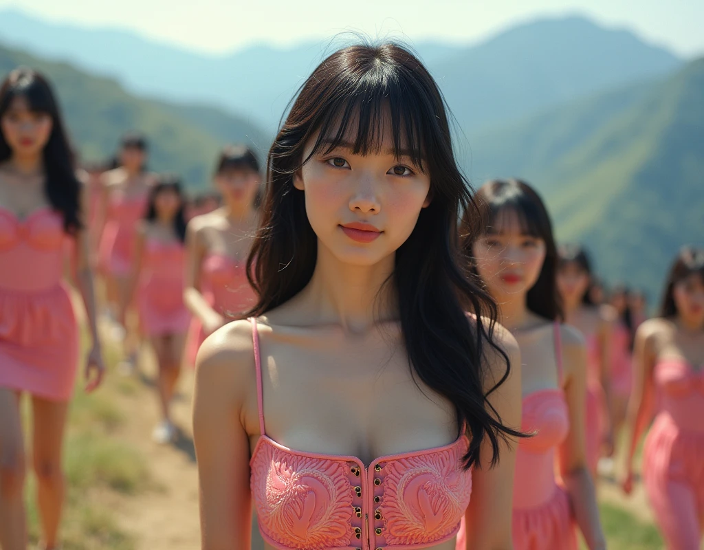 [Japanese Clone girls=Myself], [best masterpiece Clone girls Raw Photography Art], [16K, Highest quality, Ultra-high resolution, RAW Photos], [Unrealistic, Unparalleled, Different dimension, Improbable sight, (((A world of mass proliferation of myselves, Ultra-realistic)))], ((Japanese, woman, 18-year-old, shinozaki-ai)), ((Small face, Thick black hair, Semi-long hair)), (((Very beautiful detailed girls, Accurate body structure, Very detailed完璧な超巨乳ボディ, amazing super big tits, Big, voluptuous breasts, The cleavage is very plump and emphasized))), (Dark Eyes, Mature face, Cute Smile, A gentle gaze), (((Very happy laughter))), ((((((((((Very detailed, 1girl→1,000,000,000,000,000,000,000,000cloning girls)))))))))), ((((((((((Very detailed, Absolute precision, With the depiction of an alter ego, ((((((((The exact same female body, The exact same face, Exactly the same hairstyle, Perfect same clothes, Perfectly the same height, The same exact super big boobs)))))))))))))))))), (((((Myself only))))), ((((((((100,000,000,000,000Myself→100,000,000,000,000,000,000,000,000,000,000,000,000,000,000MyselfThe proliferation of popular idols)))))))), (((((Actress posing, (Cleavage Emphasis), (walk, Run), (Very detailed, among ourselves, Embrace each other, Back to Back, Pleasant conversation, Happy conversation), Free pose, (Sexual seduction)))))), (((((Unbelievably crowded, Abnormal super close contact, 360 degree complete coverage))))), ((Bright and soft sunlight)), (((((wide view, Very wide field of view, Very detailed, Detailed ultra-perspective depiction with clear depth))))), ((((((((Ultra-high-definition poster-like depiction)))))))), Hilly terrain, Slope, Countless &quot;myself&quot; filling up the horizon and the mountains