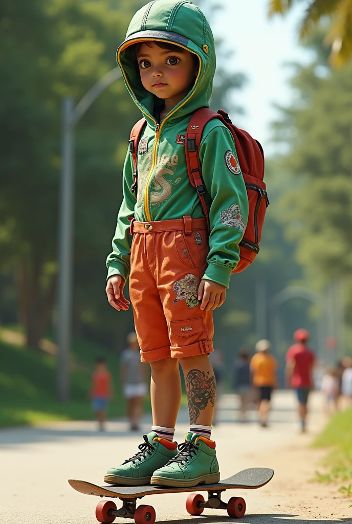 Uniform for a Skate project named "SalvaSkate".
The uniform may have references to favelas and the colors of a well-forested city park. Use models aged between 6 and