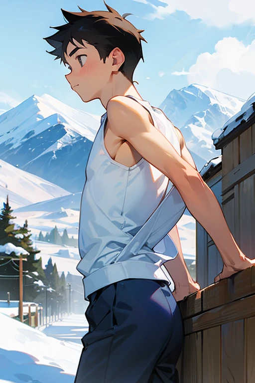Snowy mountain tight white tank top Y-back elementary school boy
