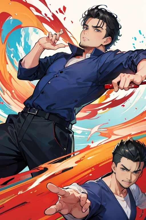 Chow Yun-Fat in his 30s,Anime Style,As similar as possible,Men's Elegy,Troupe alone,Hong Kong Noir,Chinese restaurant